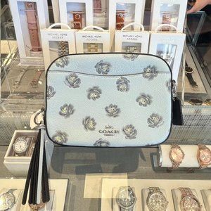 COACH CAMERA BAG WITH ROSE PRINT IN SILVER/SKY